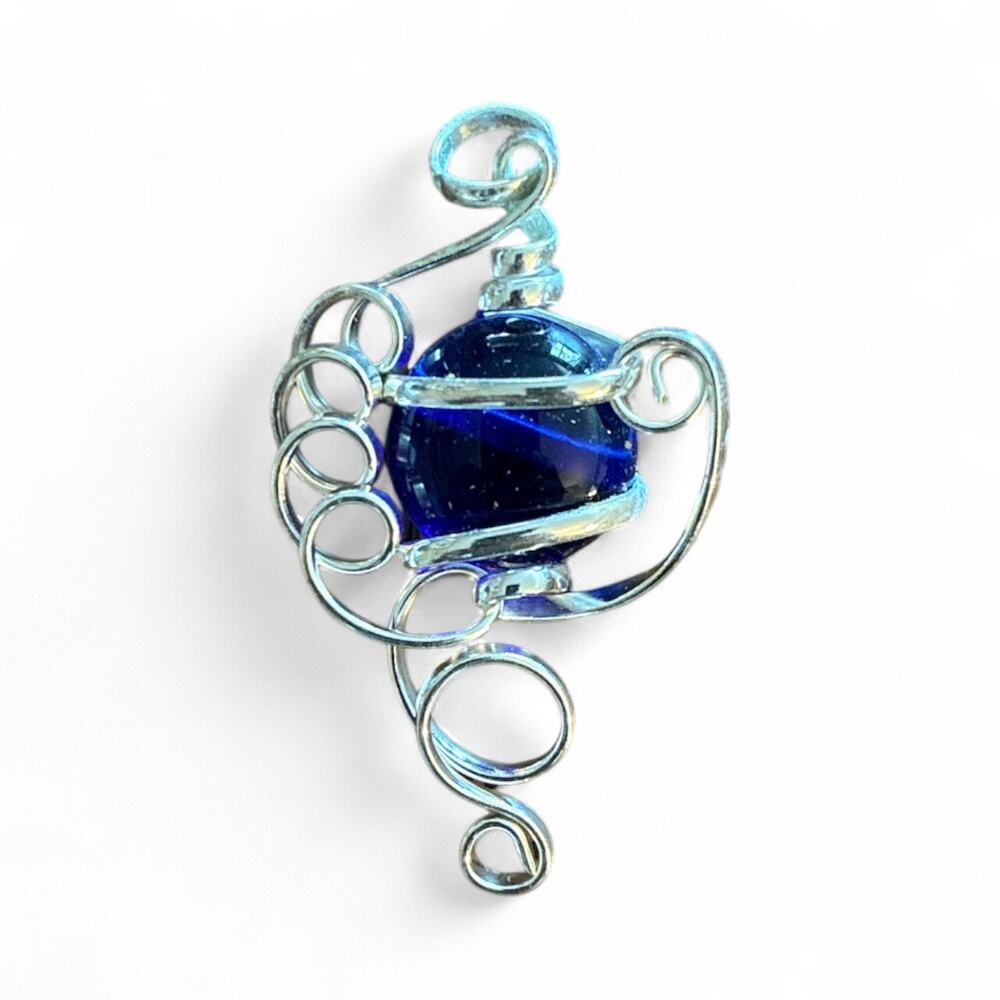 Handcrafted Wire-wrapped Pendant featuring Blue glass bead -OS